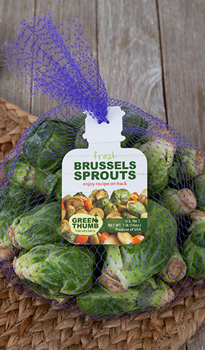 Bag closure clip with printable surface closing Brussels sprouts bag